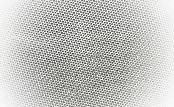 Metallic mesh part of microphone.