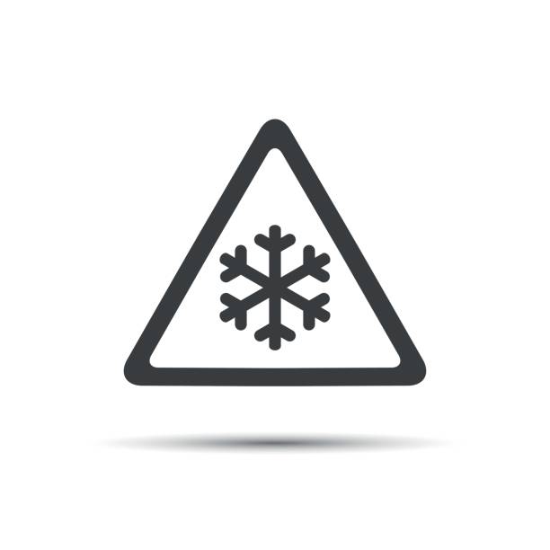 ilustrações, clipart, desenhos animados e ícones de símbolo de aviso triangular, ilustração vetorial simples dos flocos de neve - blizzard