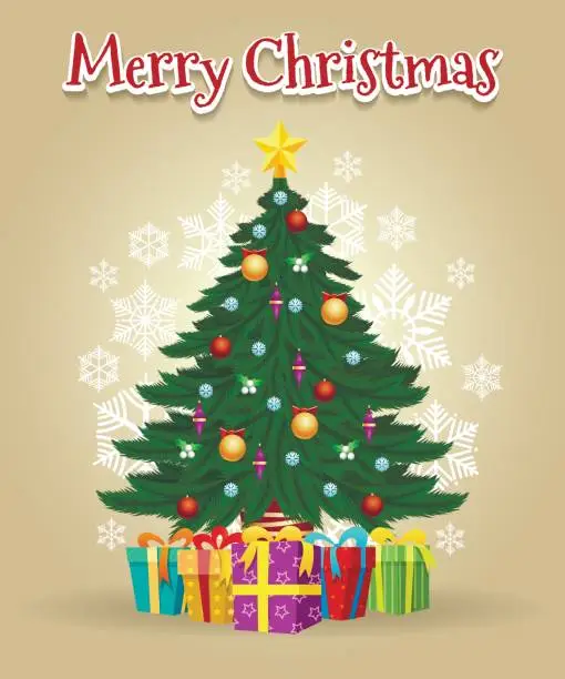 Vector illustration of Cartoon christmas tree card