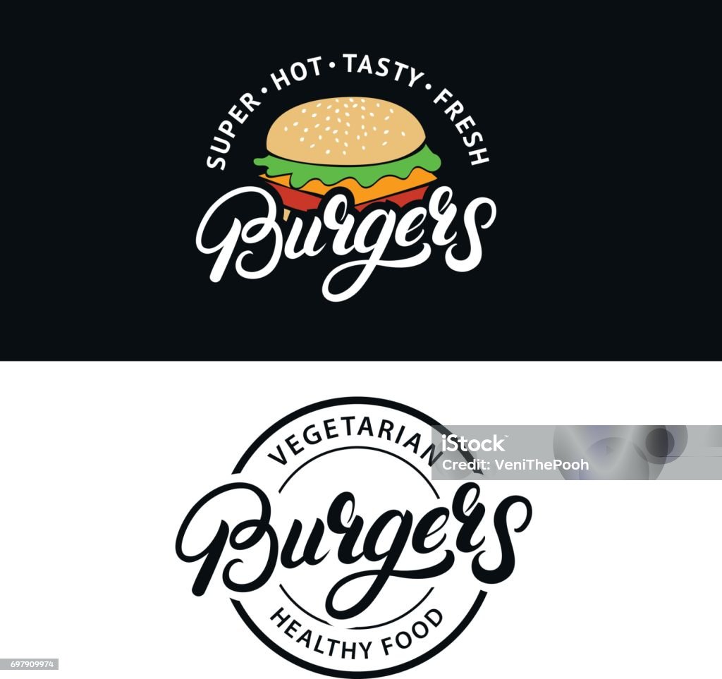 Lettering Burger Style Set Burgers Hand Written Lettering Badges Labels Emblems Stock ...