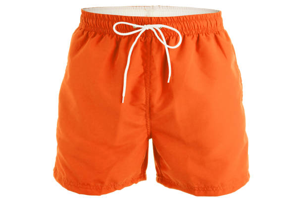 orange herren shorts zum baden - beach shorts stock-fotos und bilder