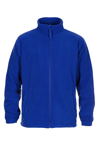 Blue sweatshirt fleece for man isolated on white background