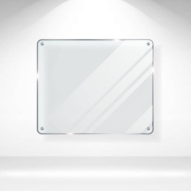 istock Advertising Stand Glass Vector. Realistic Glass On A Wall With Lights. Good For Images And Advertisement. Banner Template For Designers. Vector EPS 10 697913826