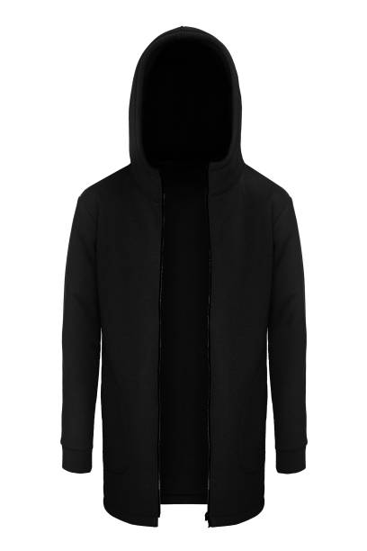 istock Black tracksuit unzipped with hood 697913836