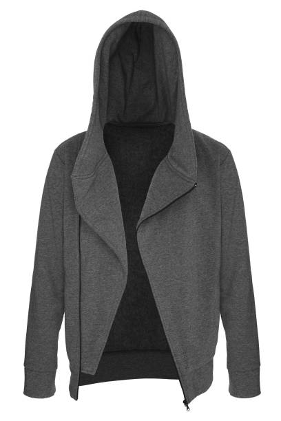 istock Grey tracksuit unzipped with hood 697913856