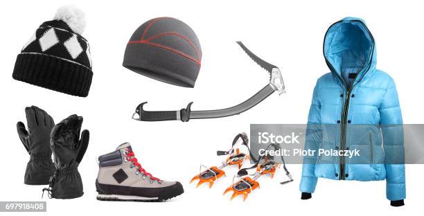 High Mountain Equipment Stock Photo - Download Image Now - Cut Out, Jacket, Crampon