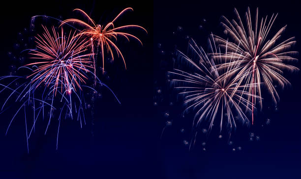 Sky covered with fireworks stock photo