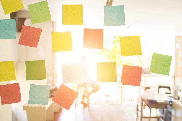 istock Empty sticky note on window in the office with vintage tone and sun light. 697926914