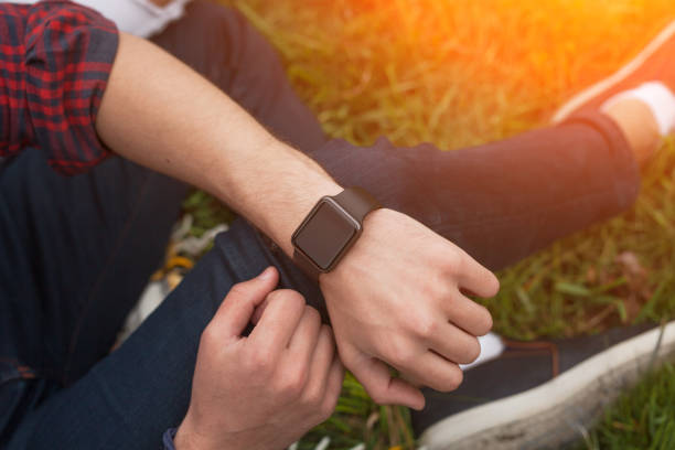 istock Male hand with smartwatch 697927144