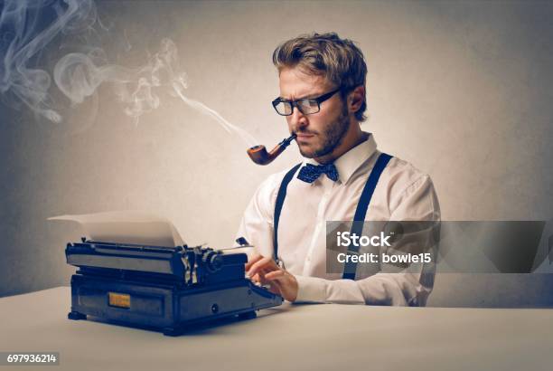 Old Styled Businessman Stock Photo - Download Image Now - Author, Writing - Activity, Typewriter
