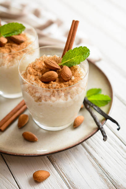 istock Creamy rice pudding topped with cinnamon and almond 697940830
