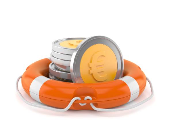 istock Stack of euro coins with life buoy 697945140