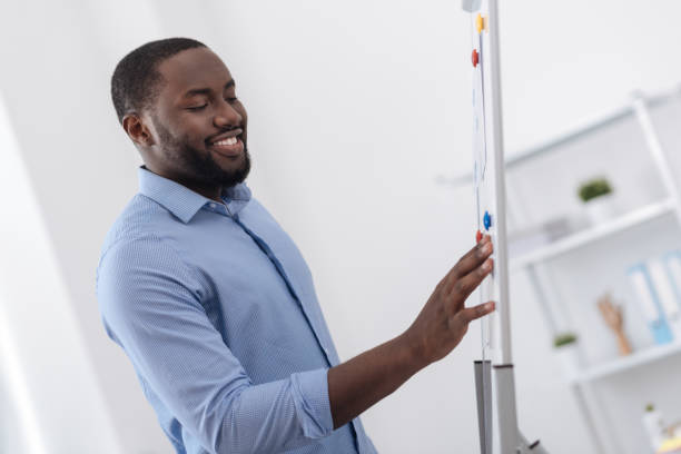 istock Happy nice man looking at the whiteboard 697950390