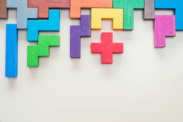 istock Geometric shapes in different colors, top view. 697961222