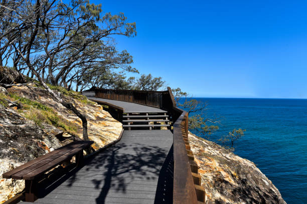 Wooden pathway with ocean view in Australia stock photo