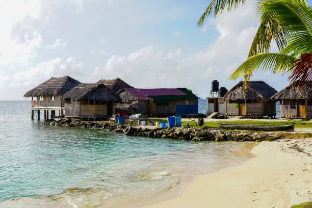 View of Kuna Yala village in Panama, San Blas archipelago. stock photo