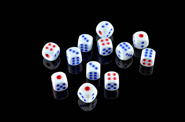 istock Group of White dice over black background 697978166