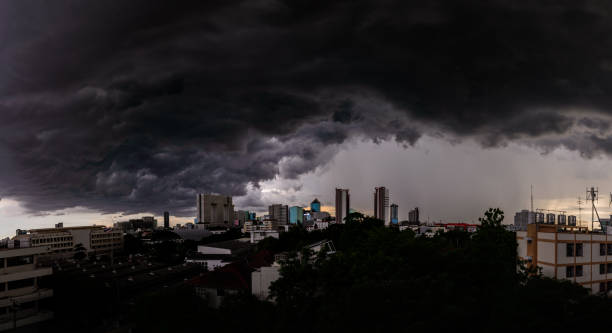 Panoramic view of storm clouds in Bangkok city. stock photo