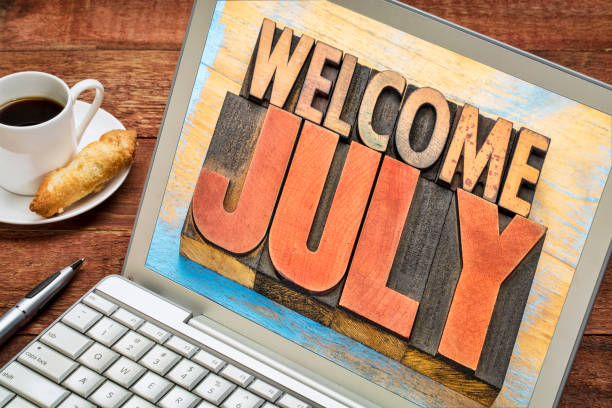 istock Welcome July word abstract in wood type 697979450