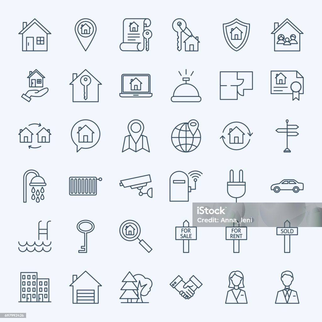 Line Real Estate Icons Line Real Estate Icons. Vector Collection of Outline House and Building Symbols. Agreement stock vector