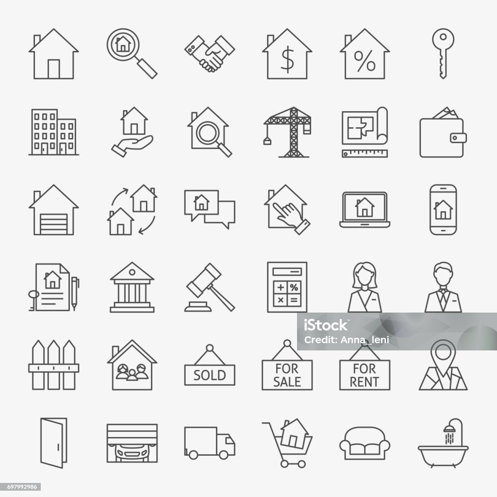 Immobilien Linie Icons Set - Lizenzfrei Büro Vektorgrafik