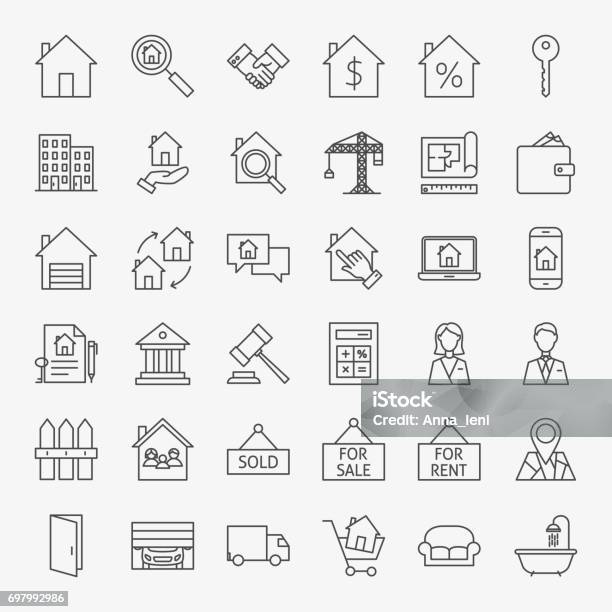 Immobilien Linie Icons Set Stock Vektor Art und mehr Bilder von Büro - Büro, Icon, Abmachung