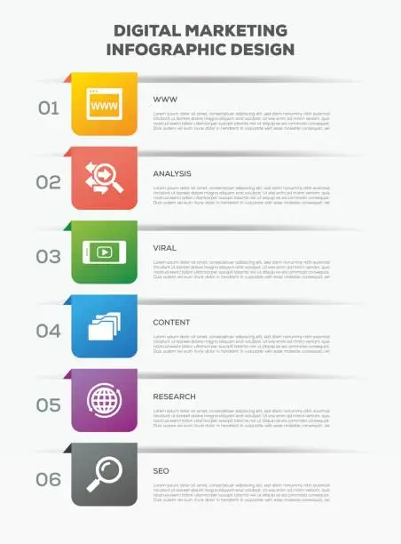 Vector illustration of Business Infographics. Timeline with 6 Options. Vector Infographic Element.