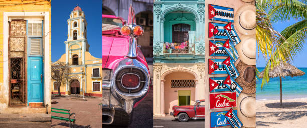 Cuba, panoramic photo collage, Cuban symbols, Cuba travel and tourism concept Cuba, panoramic photo collage, Cuban symbols, Cuba travel and tourism concept havana photos stock pictures, royalty-free photos & images