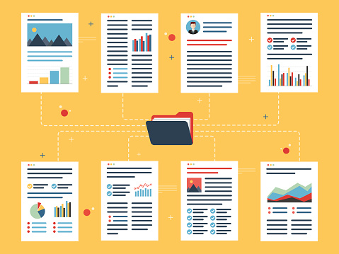 Documents With Data Charts And Folder Stock Illustration - Download ...