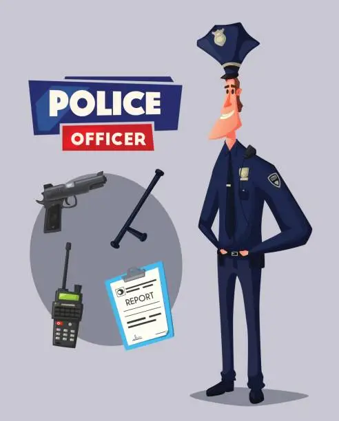 Vector illustration of Policeman character. Cartoon vector illustration