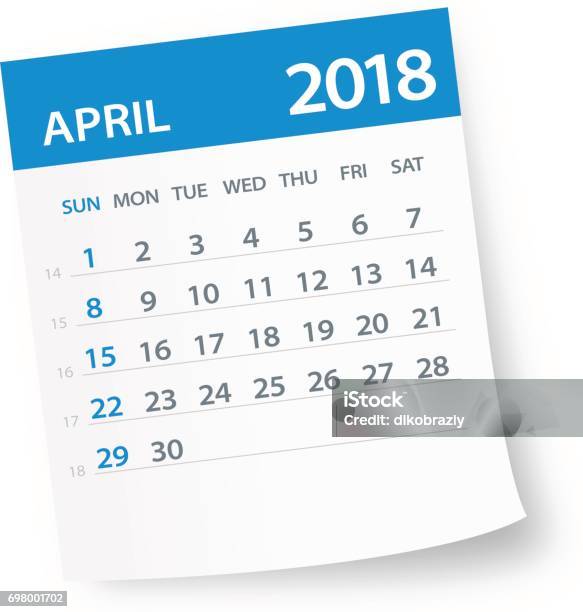 April 2018 Kalender Blatt Illustration Stock Vektor Art und mehr Bilder von 2018 - 2018, April, Bildhintergrund