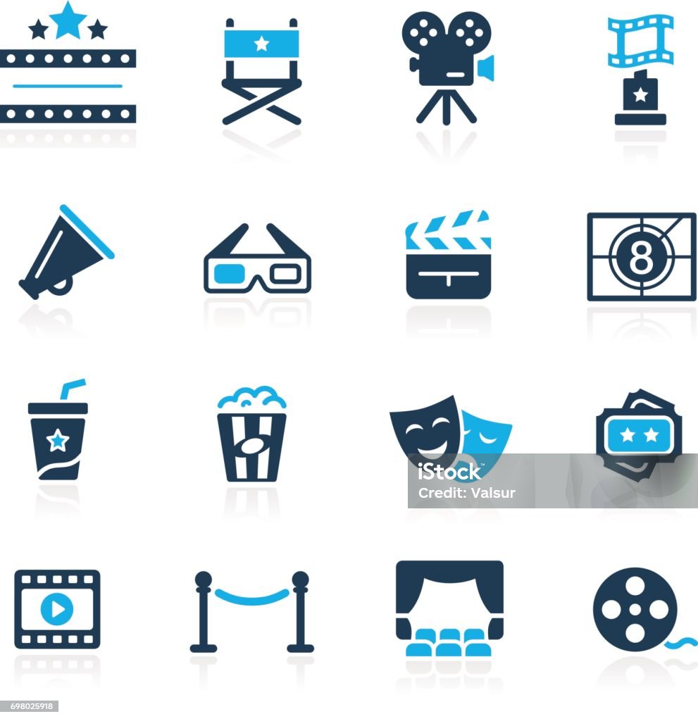 Film Industry and Theater Icons // Azure series Vector icons for your web or print projects. Icon Symbol stock vector