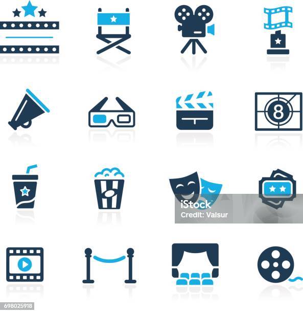 Film Industry And Theater Icons Azure Series Stock Illustration - Download Image Now - Icon Symbol, Movie Theater, Movie