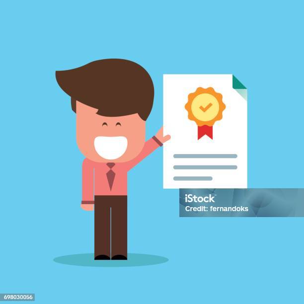 Businessman Showing A Certificate Stock Illustration - Download Image Now - Certificate, People, Diploma