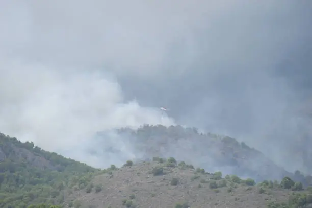Forest fire, fire, fire extinguishing, airplane, helicopter, Costa Blanca, Polop de la Marina,