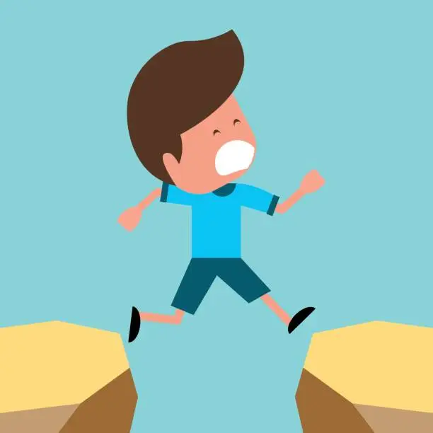 Vector illustration of Boy jumping over gap