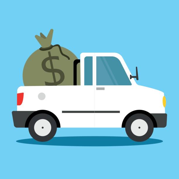 Pickup suv truck vector illustration in flat Style. Take The Money And Run.Vector illustration in cartoon style. Separate Objects cash in transit vehicle stock illustrations
