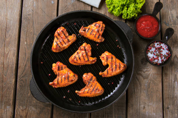 istock Fried chicken wings grill on grill pan 698042712