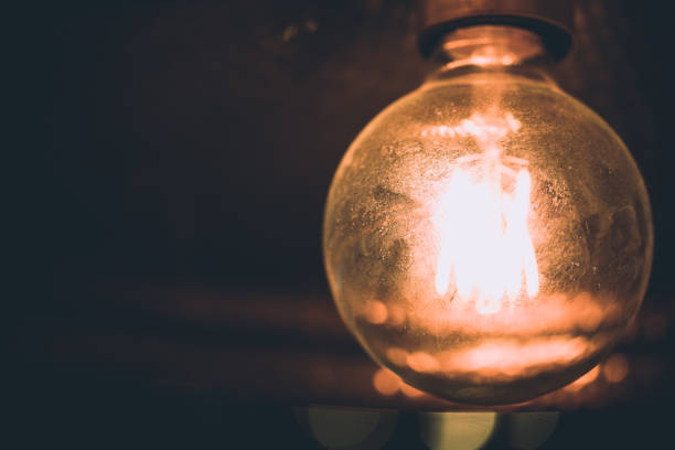 istock Decorative antique vintage edison style filament light bulbs in room 698050810