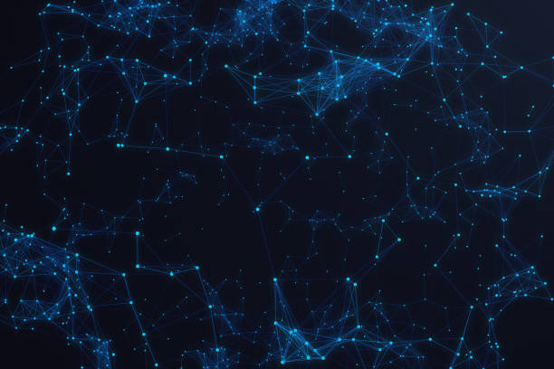 技術接続未来的な形状、青いドット ネットワーク、抽象的な背景、青背景、概念のネットワーク、インターネット通信 3 d レンダリング - network connection plug network server computer cable wireless technology ストックフォトと画像