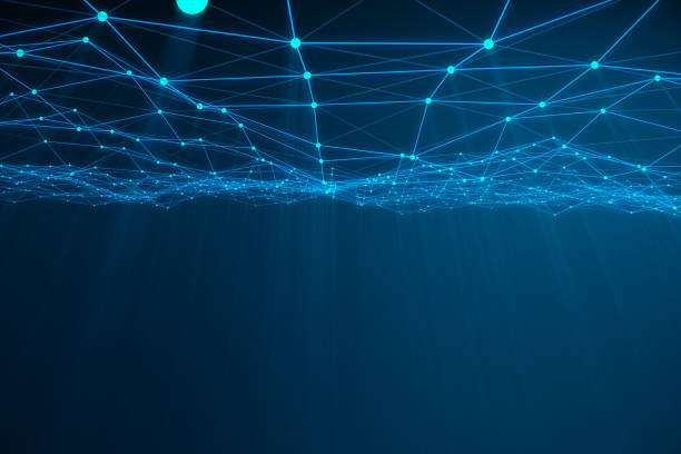 Abstract 3d rendering of chaotic structure. Light background with lines and spheres in empty space. Futuristic shape