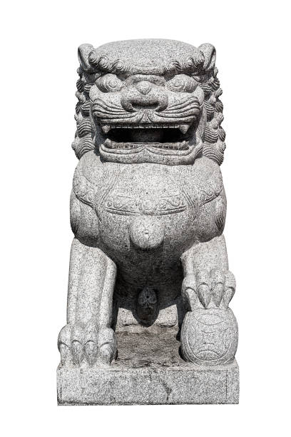 istock Chinese Imperial Lion Statue on white background 698054730