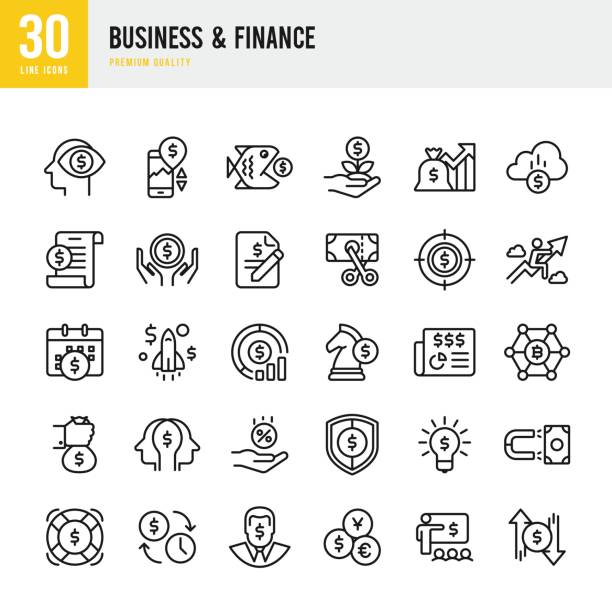 ilustrações de stock, clip art, desenhos animados e ícones de business & finance - set of thin line vector icons - currency exchange tax finance trading