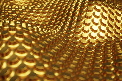 Gold cylinders abstract background.