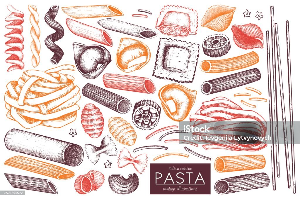 Pastasketch Realistic Pasta Sketch Collection Stock Illustration - Download Image Now ...