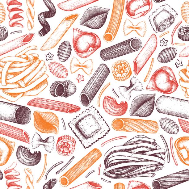 illustrazioni stock, clip art, cartoni animati e icone di tendenza di pasta senza cuciture modello - cannelloni