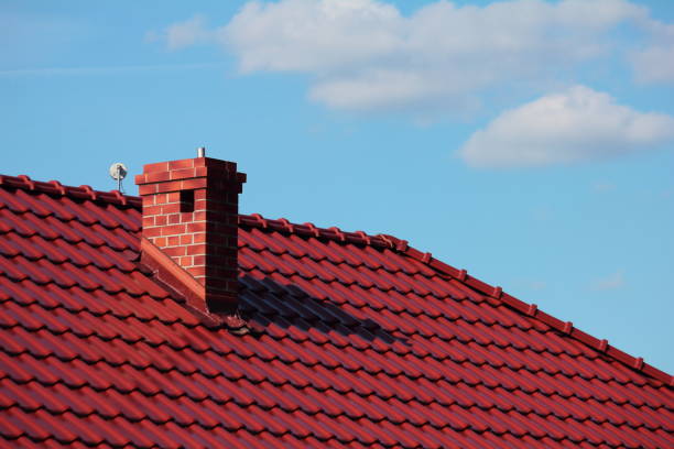 istock Roof with chimney, modern ceramic tile 698087046