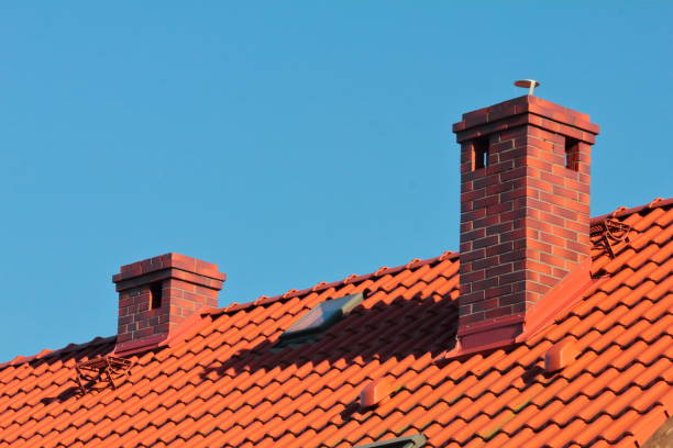 istock Roof with chimney, modern ceramic tile 698087142