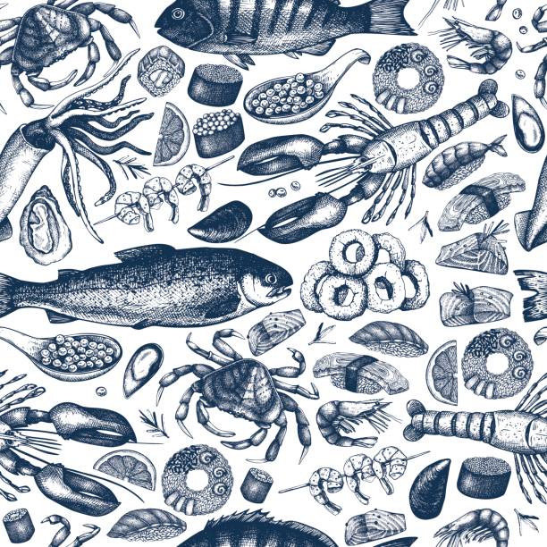 seafood_pattern_2 - caviar stock illustrations