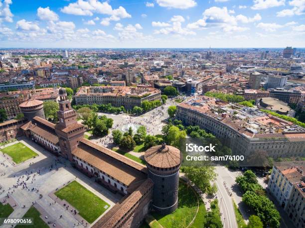 Aerial Photography View Of Sforza Castello Castle In Milan City In Italy Stock Photo - Download Image Now